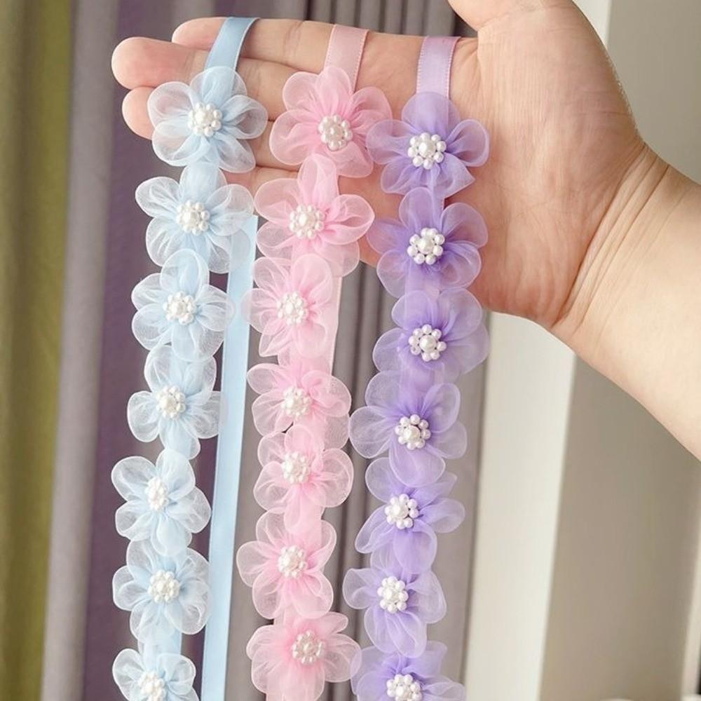 Snow Yarn Fairy Braided Headband Tulle Flower Imitation Pearl Headband  Childrens Festival