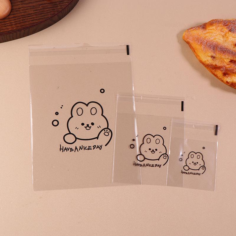 100 de bucăți cu model de urs de desene animate, paine transparentă, ambalaj cadou, pungă cu auto-sigilare, binecuvântare de zi cu zi fericită, pungi pătrate Opp imprimate