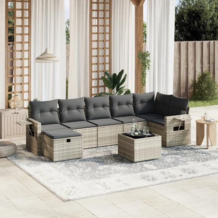 VidaXL Garden Lounge Set with Cushions 8 Pcs, Patio Sofas, Patio Furniture Set, Outdoor Furniture, Grey 3263828