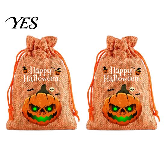Trick or Treat Party Souvenirs 2Pcs Halloween Pumpkin Drawstring Bags for Candy Treats, Retro Burlap Cute Ghost Theme Pouches Bags, Portable