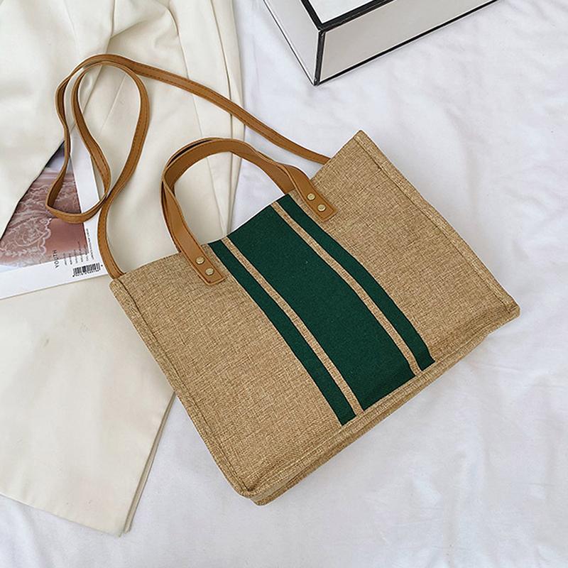 Simple Canvas Stripe Decor Bucket Handbags Women Top Handle Tote Bag Large Capacity Outdoor Mountaineering Bag Christmas Gifts