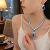 Trendy Blue Water Drop Zircon Earrings & Necklace Set