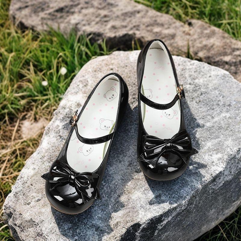 Cute Sweet Bow Mary Jane Women's Shoes Medium Thick Heel Lolita Japanese Soft Girl Small Leather Shoes with Skirt Single Shoes