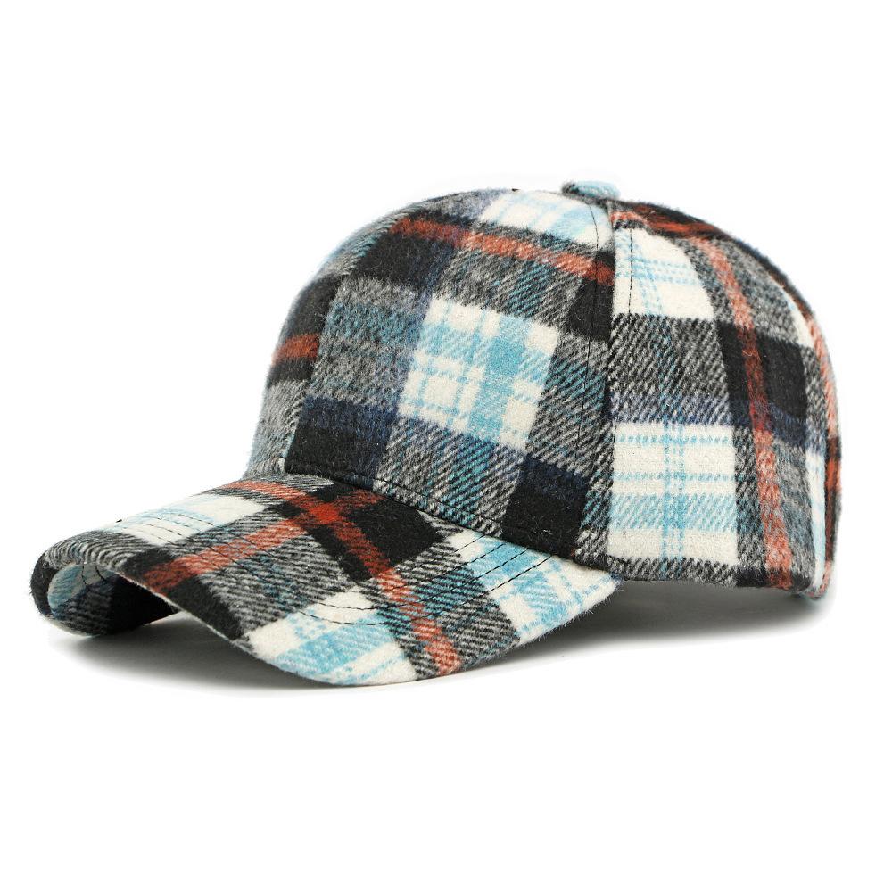 Autumn Winter Hat Women's Hard Top Baseball Cap Classic Vintage Plaid Cap for Men