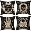 Halloween Dekokissen Happy Black Cat Skull Print Kissen Leinen Bequem Heimdeko Sofakissenbezug