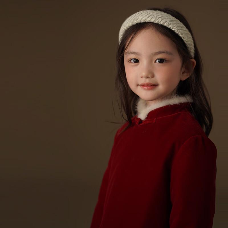 Hacikis Girls  New Chinese Style Winter Dress with Fur Collar 140