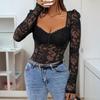 Sexy Summer Women Lace Bodysuits Solid Color Short Sleeve V Neck Tights Jumpsuits