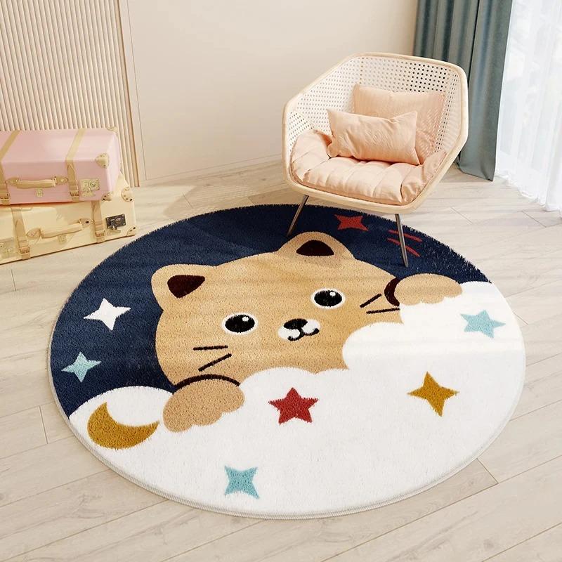 Cartoon Cute Carpets for Living Room Bedroom Decor Round Rugs Non-slip Chair Floor Mat Children's Room Bedside Carpet Study Rug