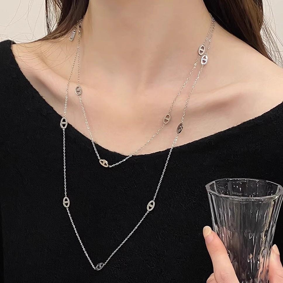 Titanium 120cm Chic Steel Necklace With Unique Pig Nose Design Ideal For Lovers Fashion