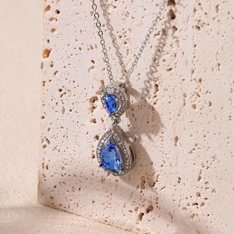 Water drop type diamond-encrusted chain necklace, high-end versatile women's necklace