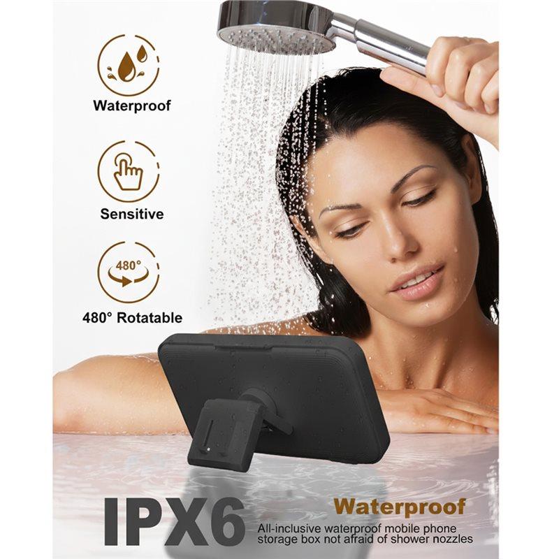ABBP-Shower Phone Holder With Speaker 480 Rotation,Wall Phone Mount For Shower Waterproof Anti Fog Shower Case