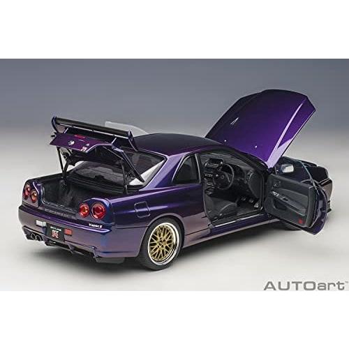 AUTOart 1/18 Scale Nissan Skyline GT-R (R34) V-Spec II BBS LM Wheel Version, Midnight Purple III, Finished Product