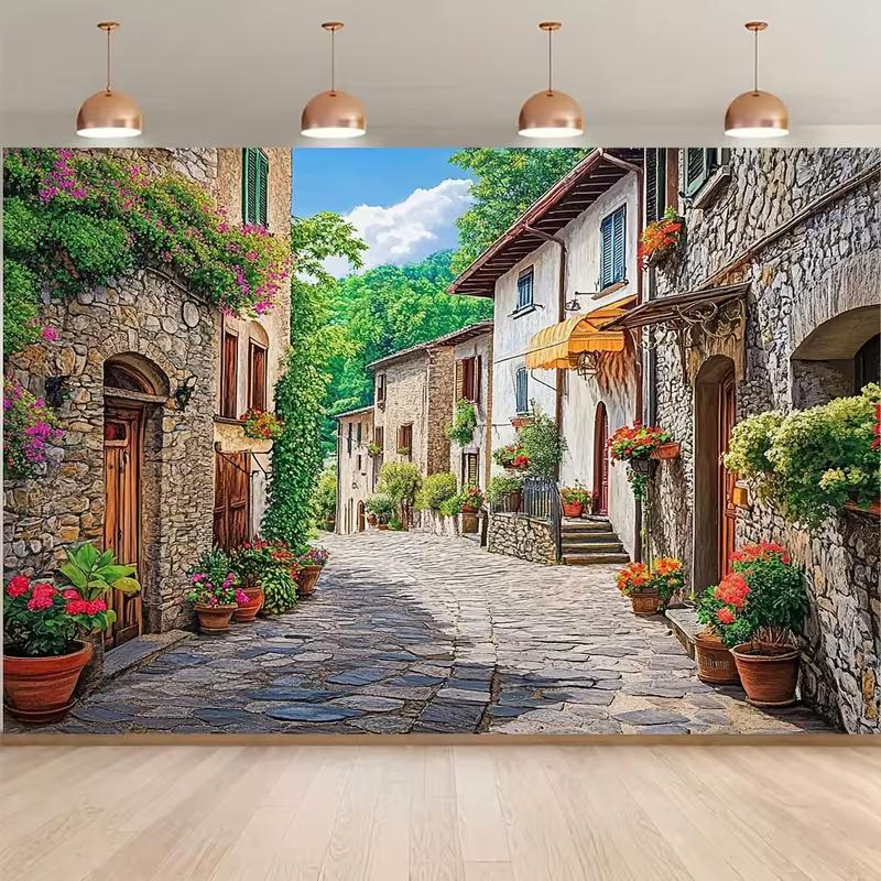 

2D Italy Town Flower Street Backdrop for Event & Home Decoration 47.2x31.5inch/120*80cm