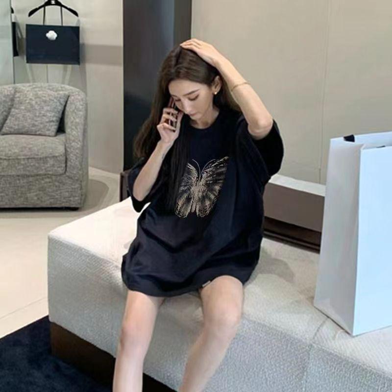 2024 European Style Women's Casual Loose-Fit Mid-Length Round Neck Short-Sleeve T-Shirt