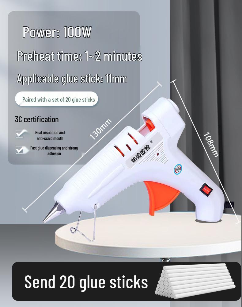 Electric Hot Melt Glue Gun with High Viscosity 11mm Glue Sticks for Household and Crafts