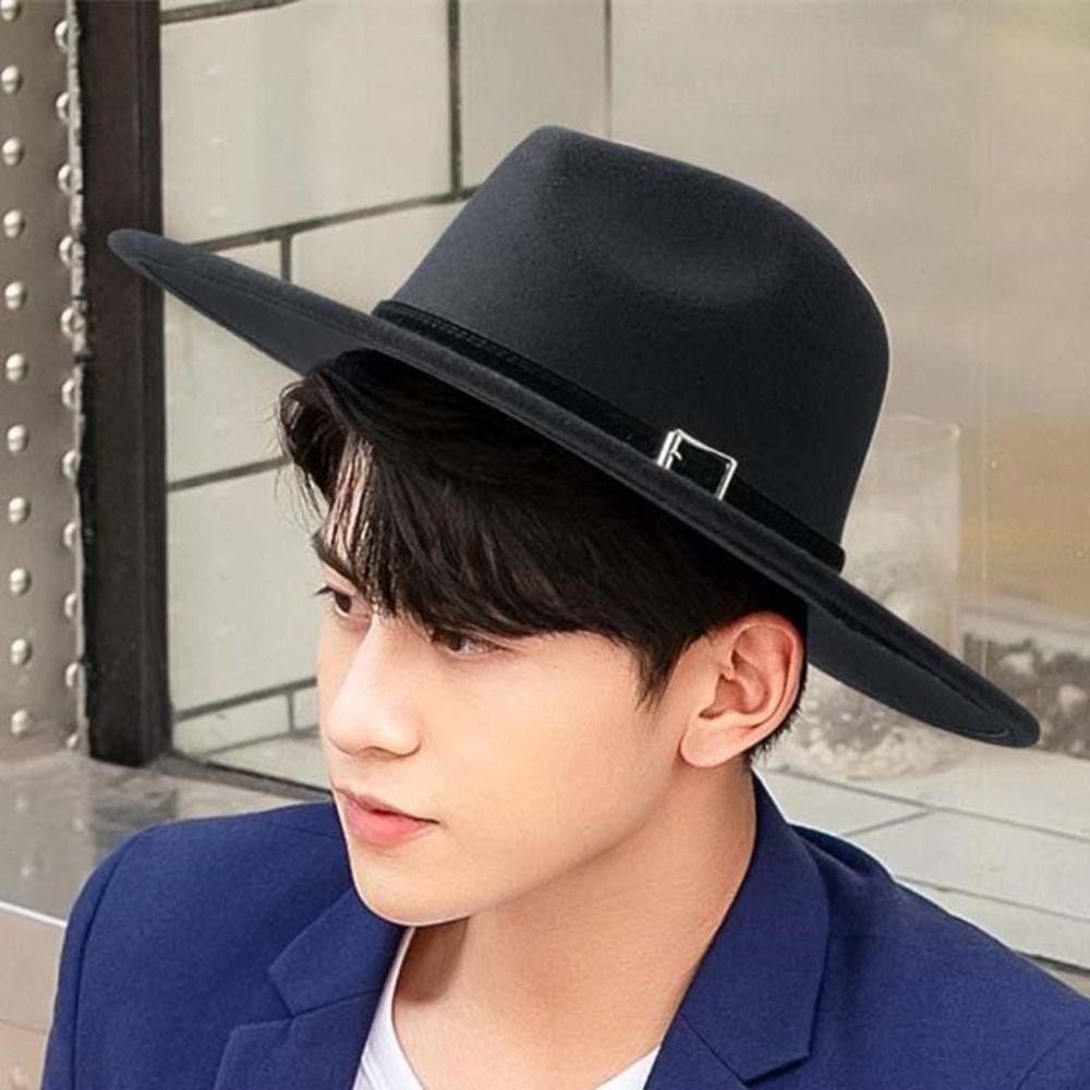 Pălărie Fedora Britanică cu Bor Larg, Pălării de Lână Culoare Solidă, Pălării de Fez de Iarnă la Modă, Petrecere Nuntă