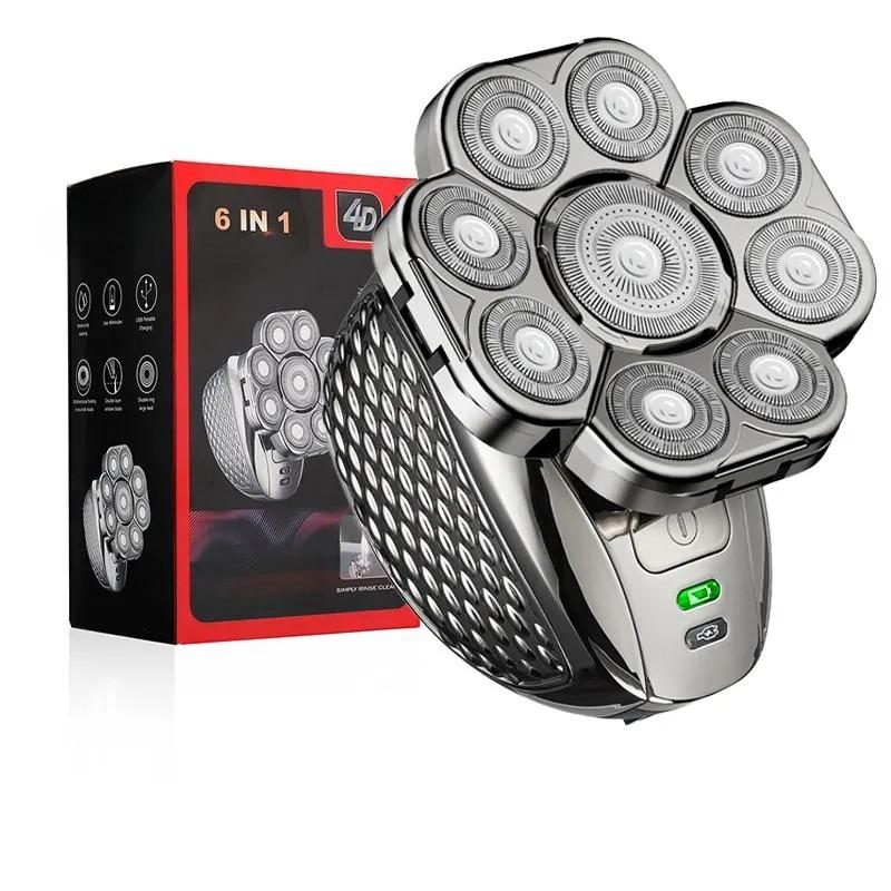4D Head Shavers for Bald Men Upgraded 9 Floating Heads 6-in-1 Rechargeable Waterproof Wet Dry Bald Head Shavers for Men