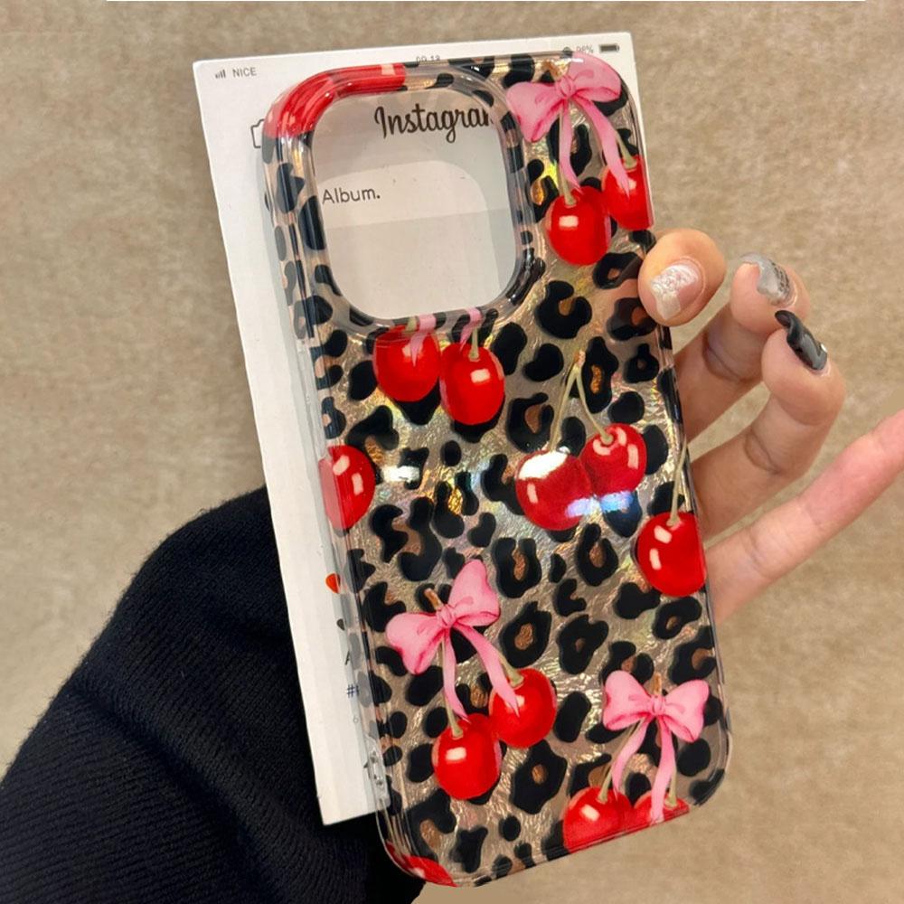 Leopard Cherry Fruit Vortex Texture Women Phone Case for iphone 16 15 14 7 8 Plus 13 11 12 Pro Max X XS XR SE2022 2020 16e Cover
