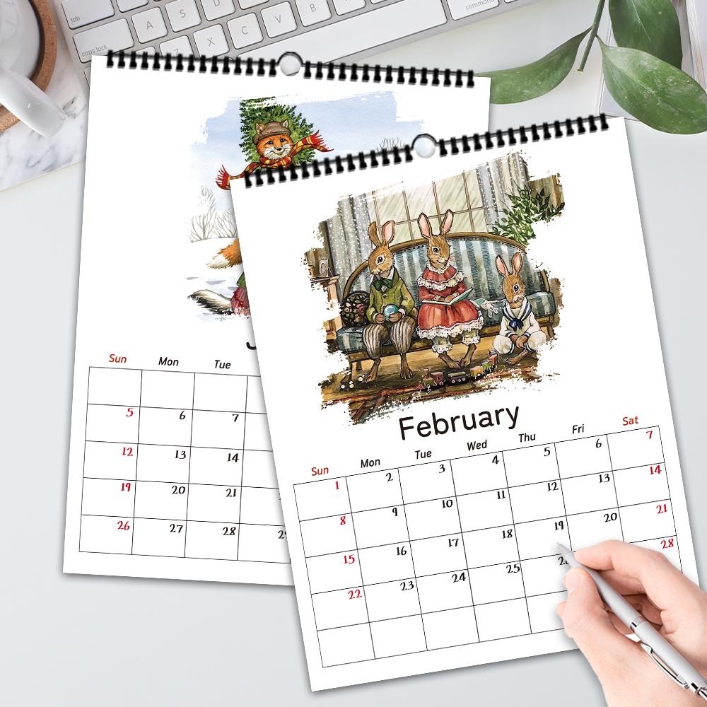 1pc 2026 Hand-Drawn Animal Calendar, Peter Rabbit & Fox Designs, 12 Unique Patterns, Wall-Mounted Monthly Planner, Perfect Gift