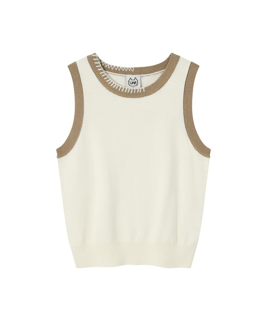 Lmr Stitch Point Color Block Knit Sleeveless Ivory