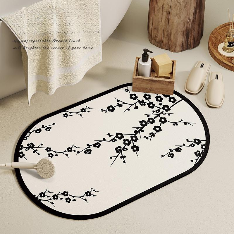Nowy dywanik podłogowy do łazienki domowej w stylu chińskim, miękki z ziemi okrzemkowej, pochłaniający wodę, antypoślizgowy, owalny dywanik pod drzwi, niezbędne, odporne na zużycie podkładki do kabin prysznicowych