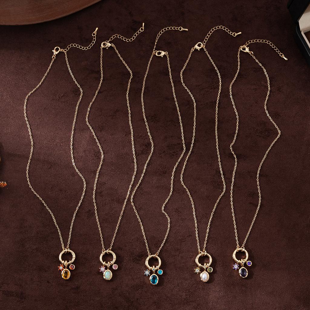 DIY Birthday Stone Necklace 12 Birthday Stone Pendant Zircon Clavicle Chain Plated with Genuine Gold for Color Preservation