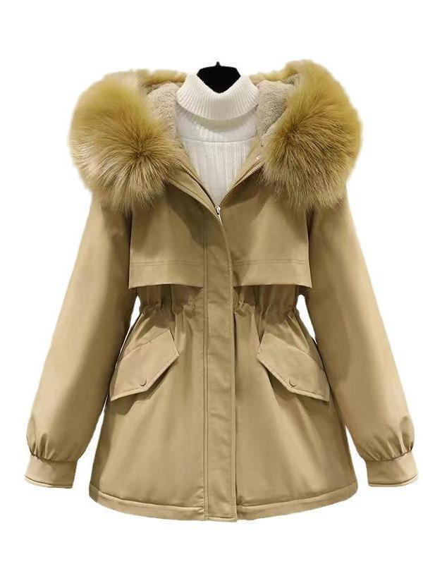 Dam Midilång Vinterparka - Lös, Koreansk Stil, Plus Sammet, Bomullsjacka, Stilfull Arbetsrock