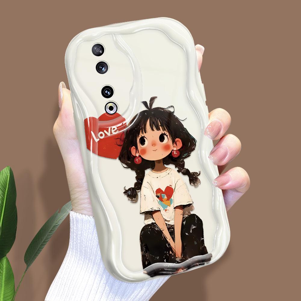 Roztomilý kreslený vzor krémová textura pouzdro vlnitý okraj měkký silikonový kryt pouzdro na telefon pro Huawei Honor Infinix Tecno iPhone