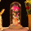 Love glass cover gold leaf flower ornament, creative mother's Valentine's Day gift, luminous simulated rose bouquet