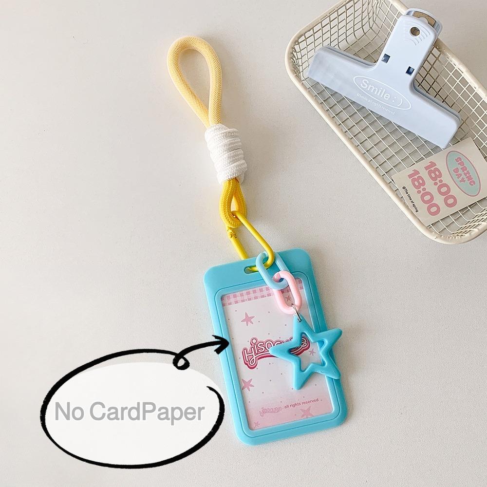 Sliding 3-inch Card Holder with Star Lanyard Candy-colored Card Display Suitable for Students,K-pop Fans Card Storage