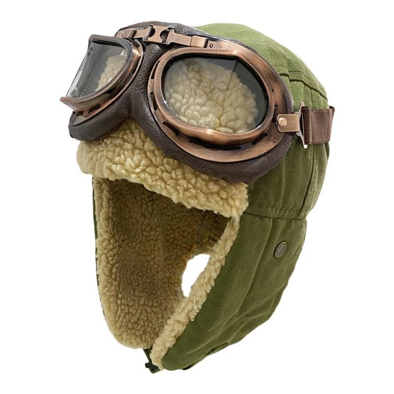 Winter Fleece Lined Aviator Hat With Ear Protection Windproof Warm Cap Outdoor Skiing Motorcycle Riding