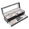 Mocamoro Watch Case for 6 Watches, 2 Tier Watch Box, Men's Luxury Watch Collection, Transparent Glass Top Display, Present