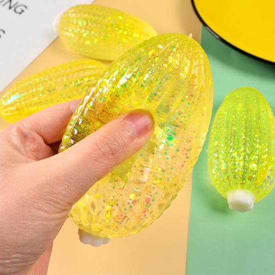 Glitter Corn Squeeze Toy Slow-Rising TPR Fidget for Stress Relief Realistic Vegetable-Shaped Decompression Gadget for Kids Adults