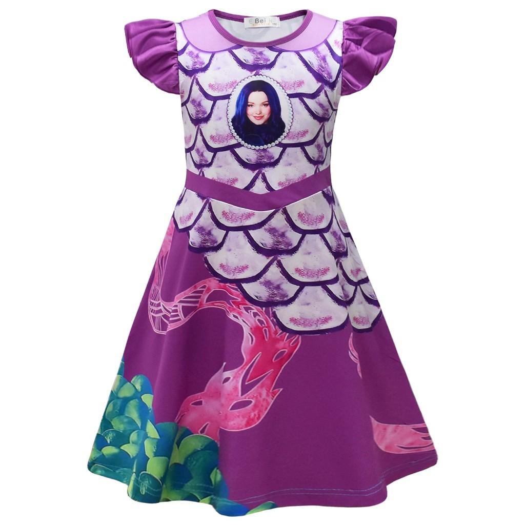 2636 Kids Girls Descendant Printed Purple Ruffle Dress 110cm