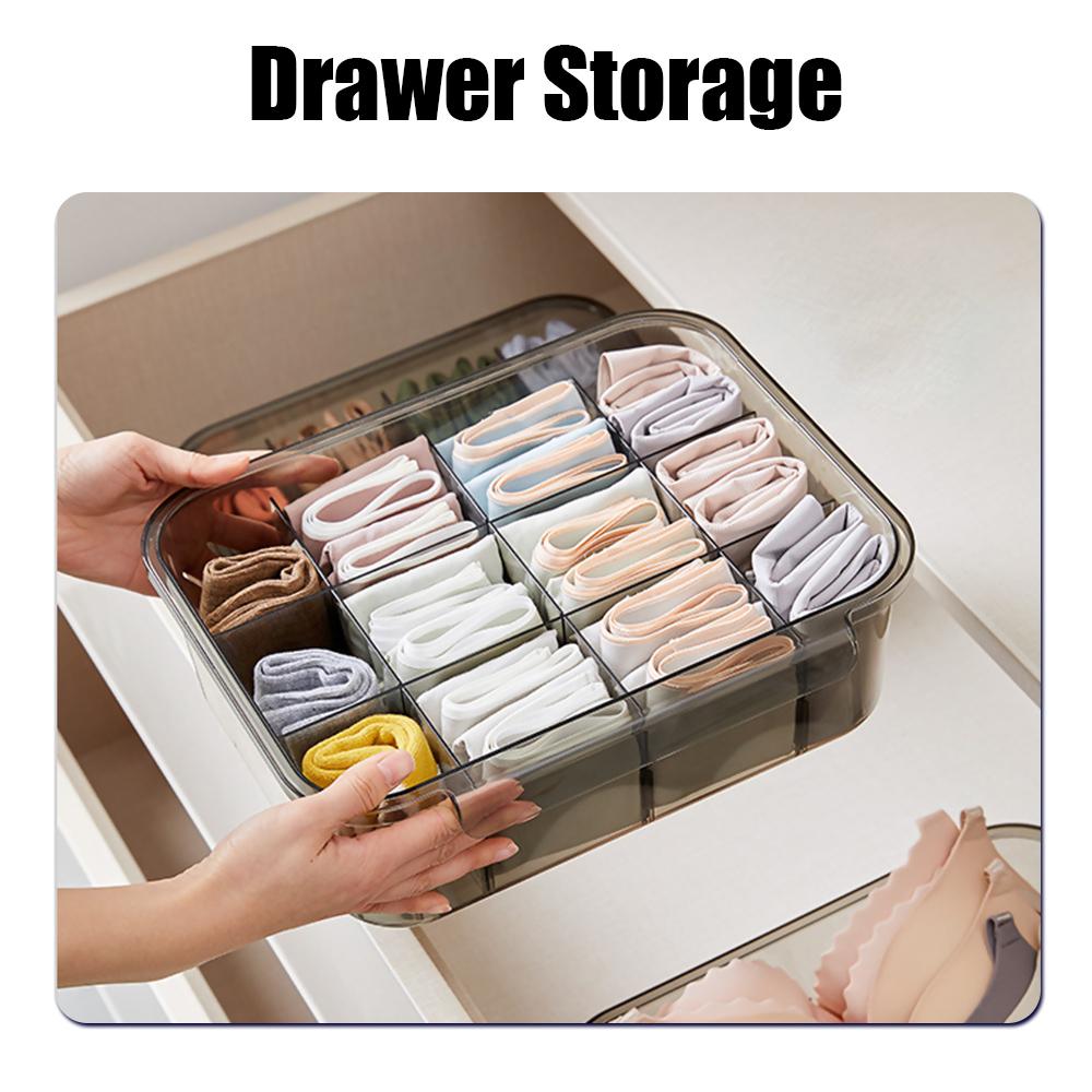 Socken-Organizer, Schubladentyp, BH-Unterwäsche-Aufbewahrungsboxen, abnehmbare Trennwand, 12 Fächer, Kleiderschrankschublade, staubdicht