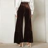 Ladies' Fashionable Commuting Velvet High Waisted Color Wide Leg Pants