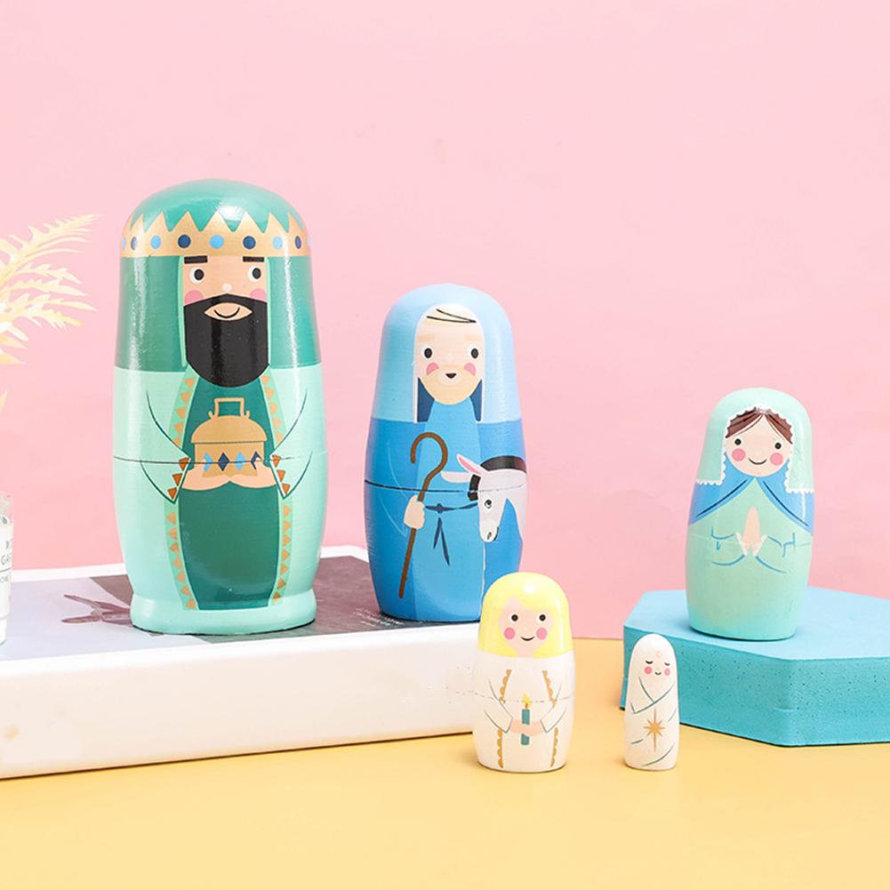 Cute Nesting Doll Set Matryoshka Doll Russian Wooden Dolls Hand-Painted Jesus Nesting Doll Stacking Doll Ornament Christmas Gift