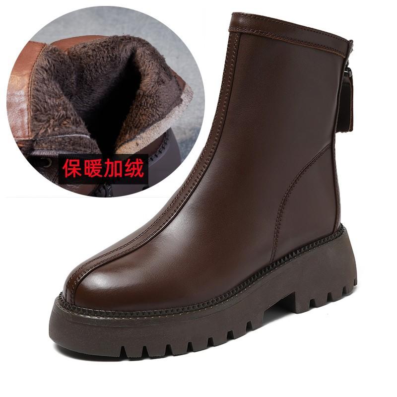 

Кожаные ботинки Мартин на платформе 2025 осень и зима женская обувь задняя молния короткие ботинки женские ботинки Майяр женские 40