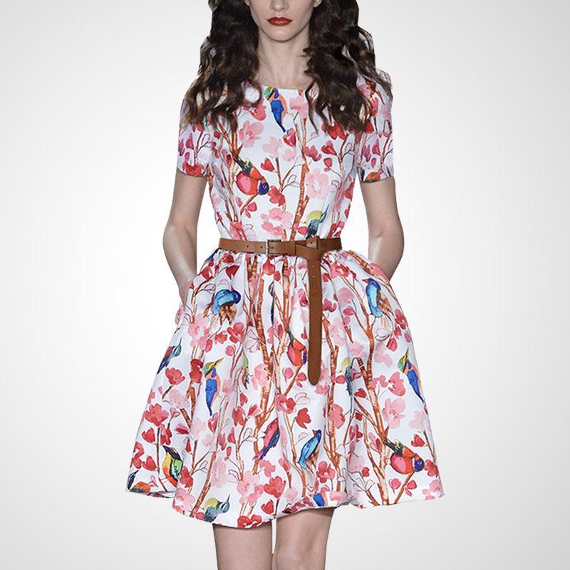 

Niche New Style Slim-Fit Fashionable Printed Short-Sleeve Dress Powder Print S