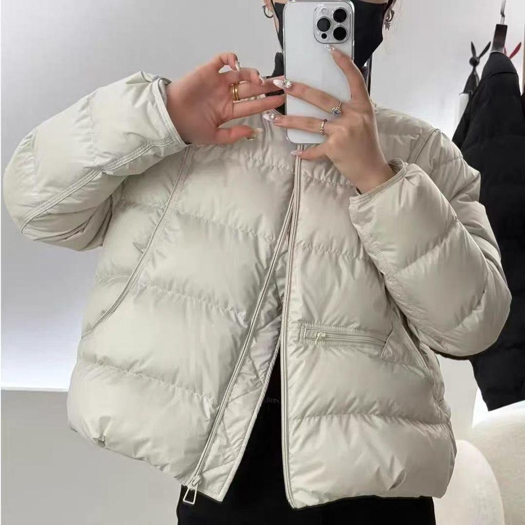 2025 Women's Korean Style Lightweight Short Down Jacket - Trendy Round Neck Petite Fashion