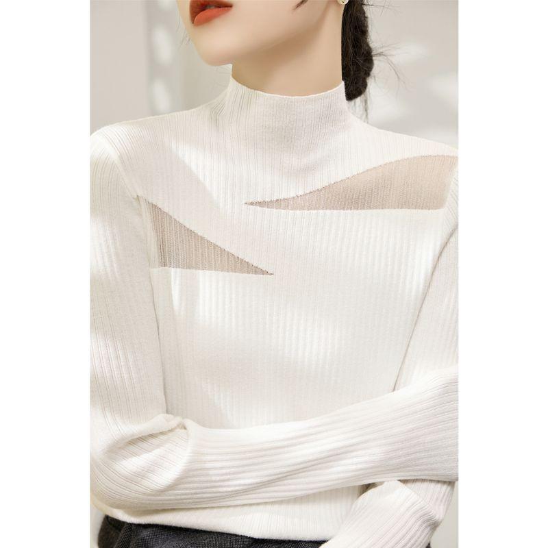

Classy Lace Mesh Design Long Sleeves Knitwear Tops New Arrival Wool Half Turtleneck Silm Inner Bottoming Sweater White M([Recommended 50.00 kg-55.00 kg]])