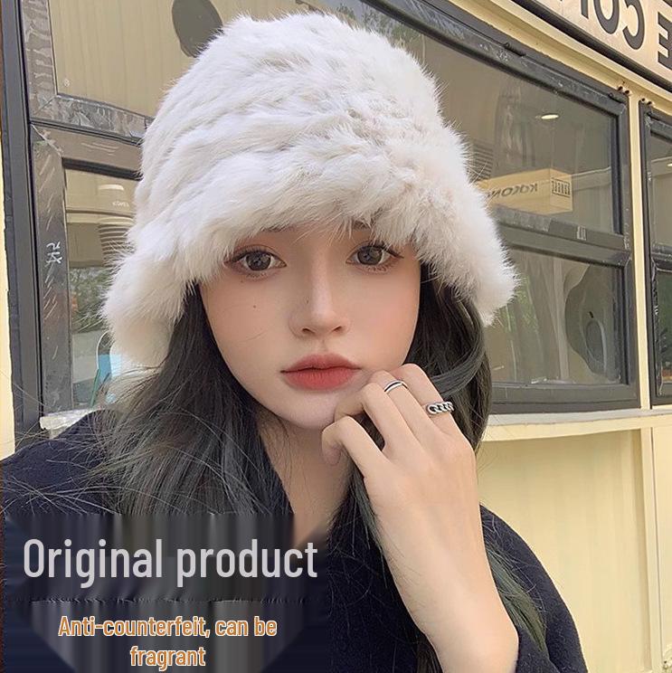 Women s Winter Faux Fur Beanie - Cloud Rabbit Fisherman Hat, Face-Slimming & Warm One Size [Handmade Rabbit Fur Hat] бежевый