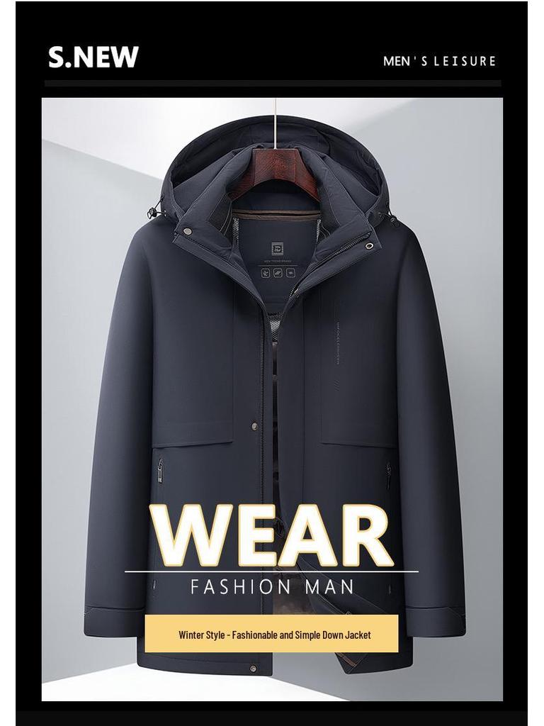 Men's 2025 Winter Mid-Length Down Jacket - High-End, Thickened White Duck Down, Business Casual Style