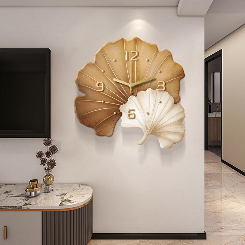 BEPAN Ginkgo Leaves with Clocks, Wall-mounted Restaurant Decorative Paintings, Creative Background Walls, and Home Decoration Clocks