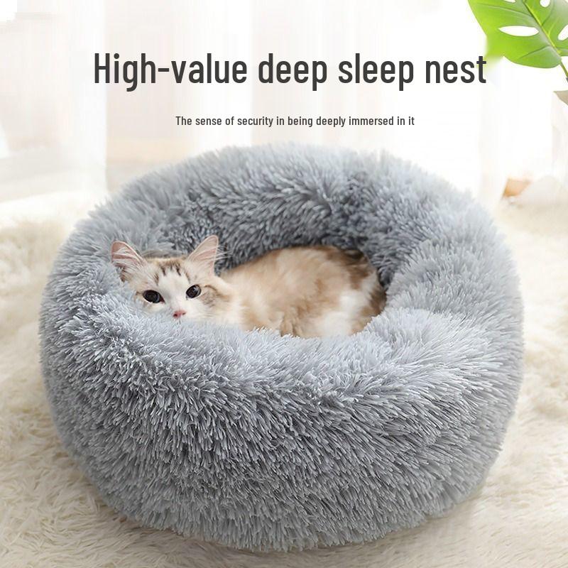 Cozy Winter Nest: Plush Enclosed Deep Sleep Bed for Cats and Dogs