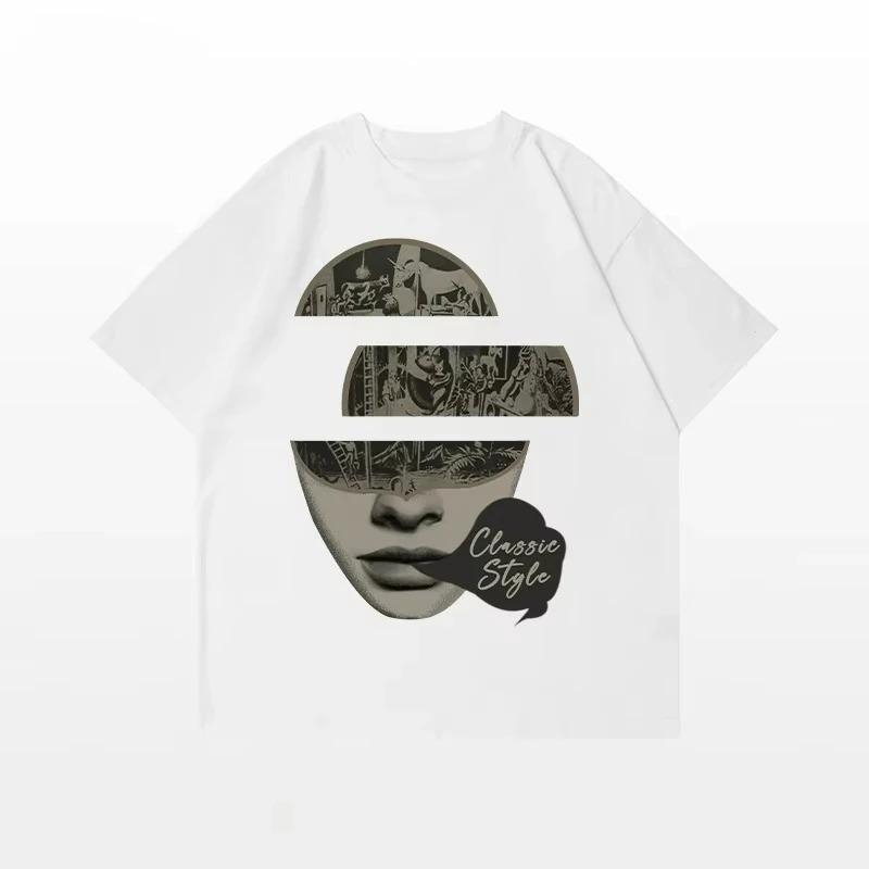 Motorcycle New Hip Hop Street Cotton T-Shirt Men's Summer Loose Versatile Casual Personality Couple