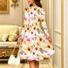 Women Long Sleeve Round Neck Midi Dress Abstract Ink Wash Floral Wave Print Flared Casual Dress