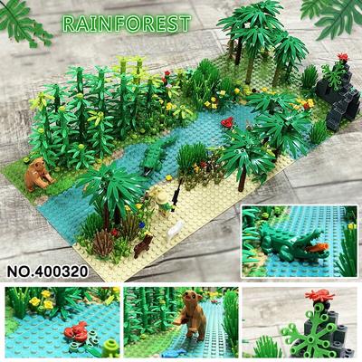 Plaques de Base pour enfants, blocs de construction, forêt tropicale, Amazonie, Jungle, animaux, herbe, arbre, briques MOC, jouet, cadeau