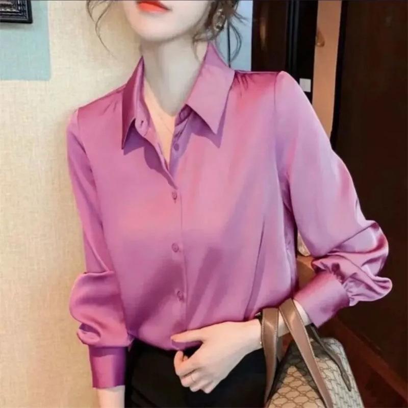 2025 Summer Trend Fashion Women Casual Elegant Satin Long Sleeved Shirt Office Women's Shirts And Blouses Slim Femal Clothes