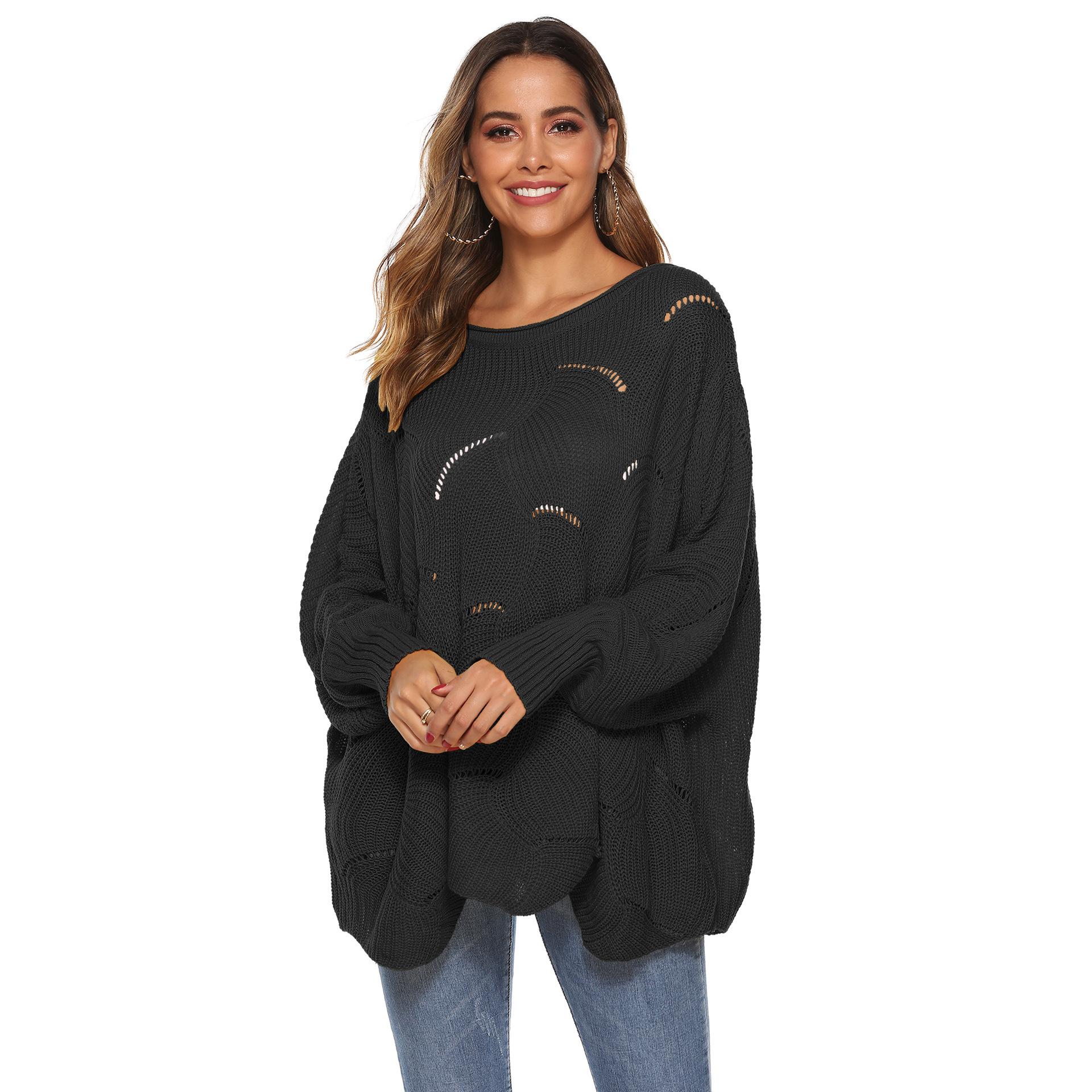 Осенне-зимний женский асимметричный свободный свитер с рукавами-фонариками «летучая мышь» — фото 9